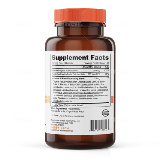 15-in-1 Pre-Probiotics + D3 + Methylfolate capsules - Belly Great