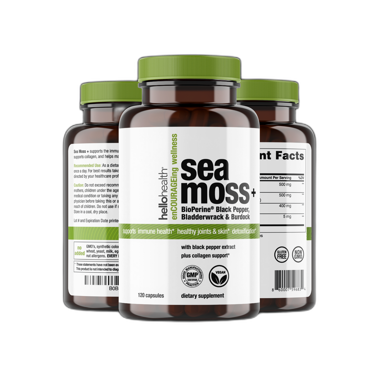 Organic Irish Sea Moss, Organic Bladderwrack, Organic Burdock & Bioperine capsules